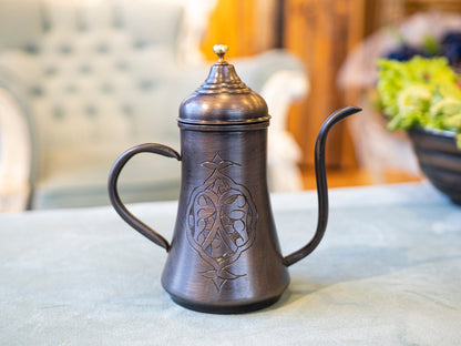 Handmade Engraved Copper Oil Dispenser, Oxidized Copper, 3 Size Options