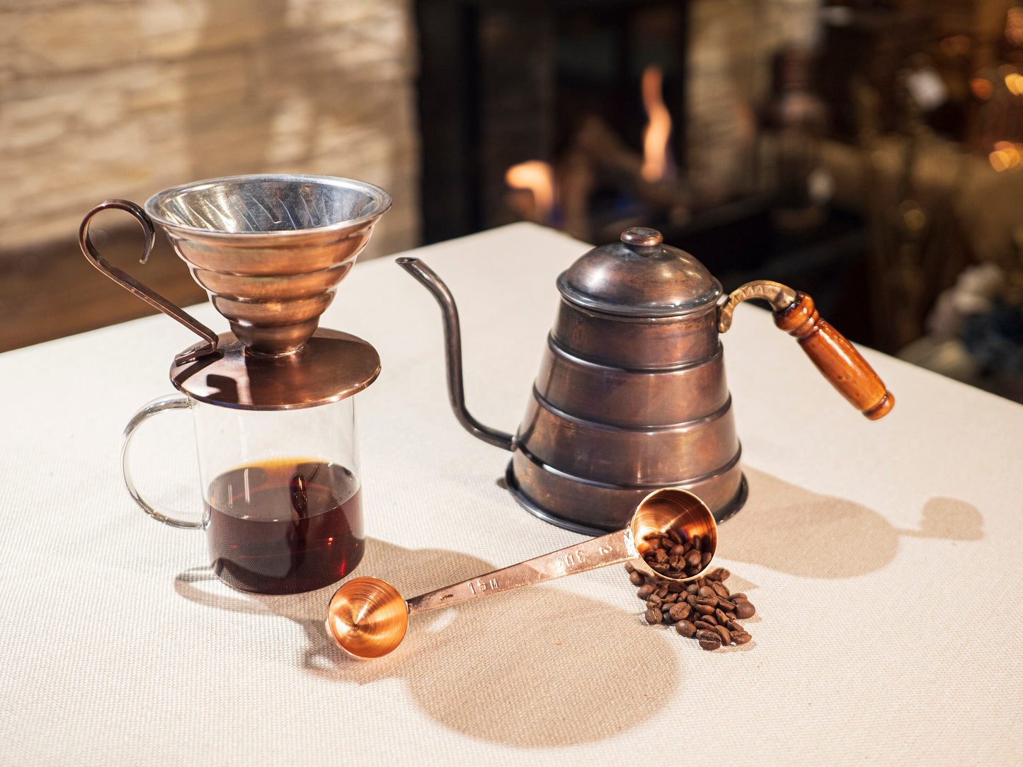 Handmade Copper Filter Coffee Set, v60 Pour Over Copper Filter Coffee Set, Oxidized Copper