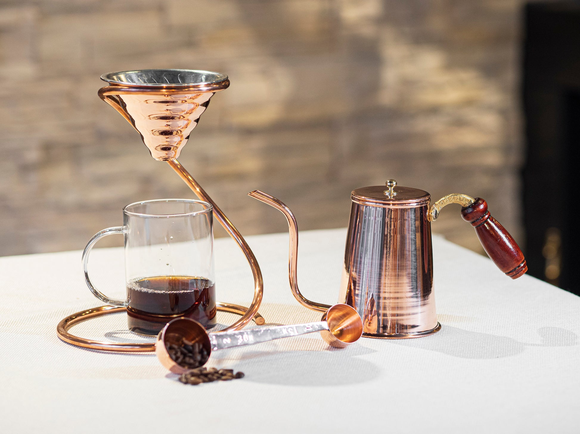 Pour Over Filter Coffee Set, Copper Handmade Filter Coffee Set, Coffee Set, Copper Pot, v60 Dripper, Coffee Scoop