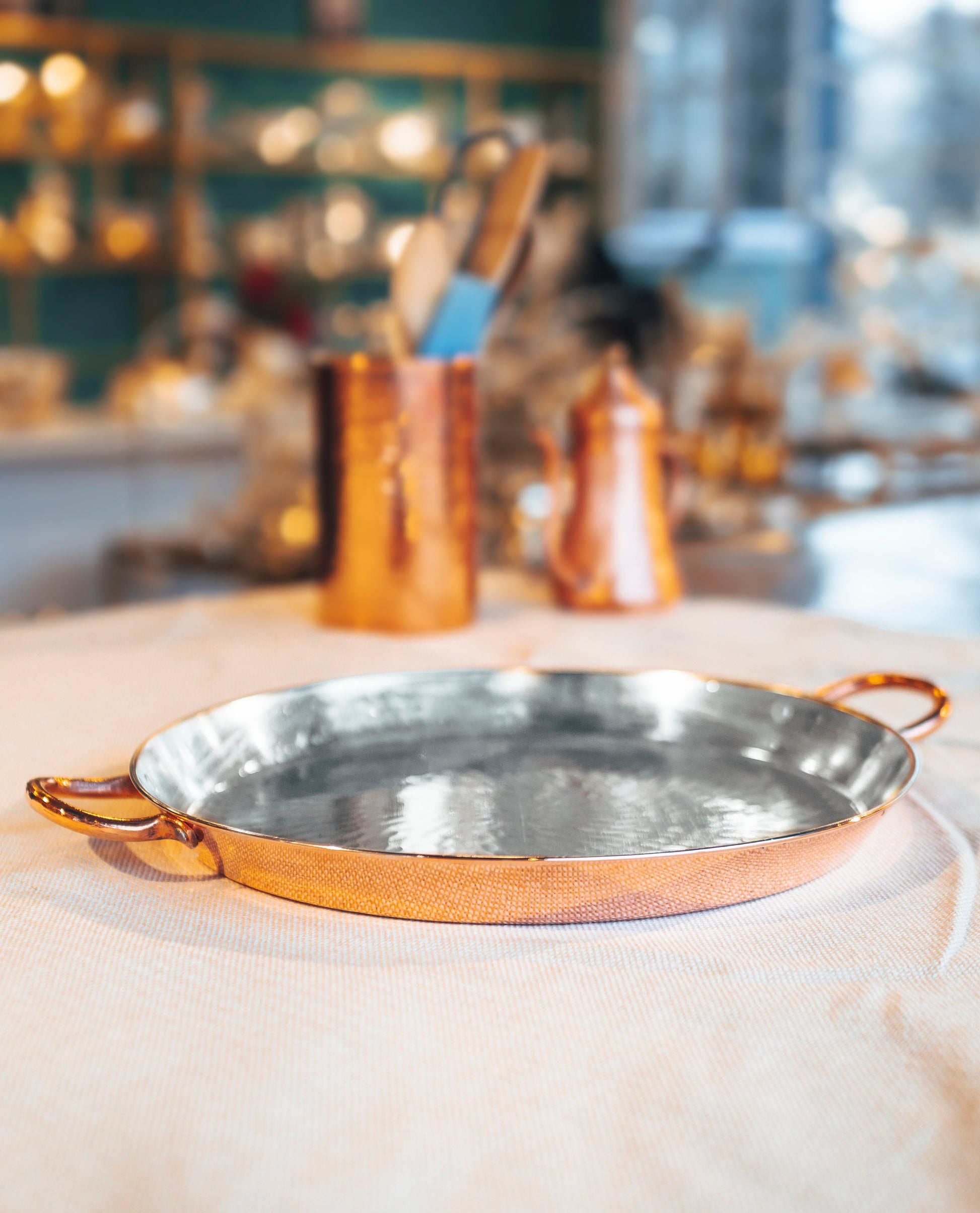 Handmade Copper Round Oven Pan, Handcrafted Copper Pan with Double Handles, Even Heating and Easy Cooking