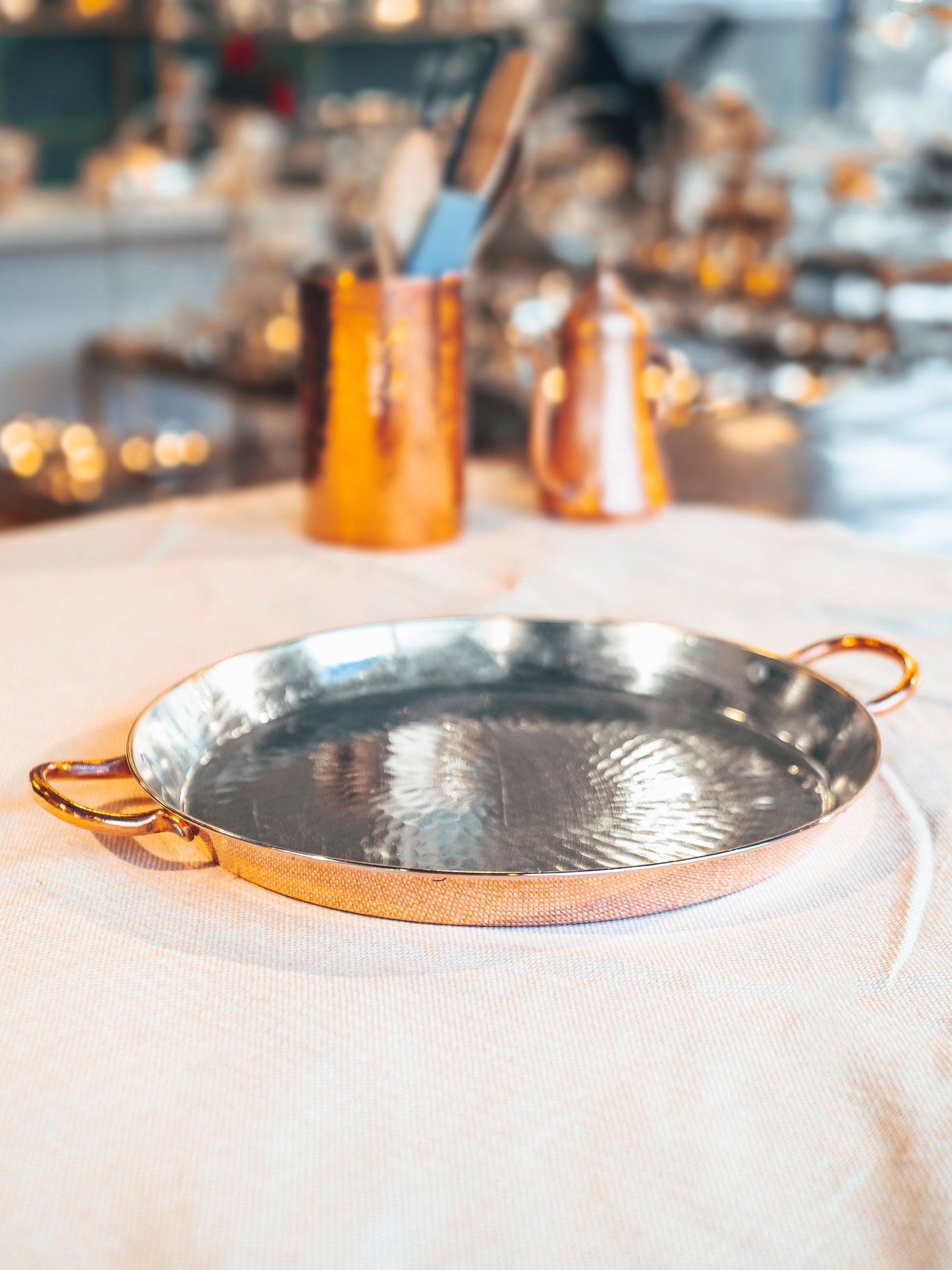 Handmade Copper Round Oven Pan, Handcrafted Copper Pan with Double Handles, Even Heating and Easy Cooking