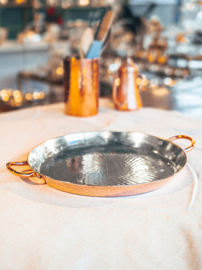 Handmade Copper Round Oven Pan, Handcrafted Copper Pan with Double Handles, Even Heating and Easy Cooking