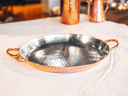 Handmade Copper Round Oven Pan, Handcrafted Copper Pan with Double Handles, Even Heating and Easy Cooking