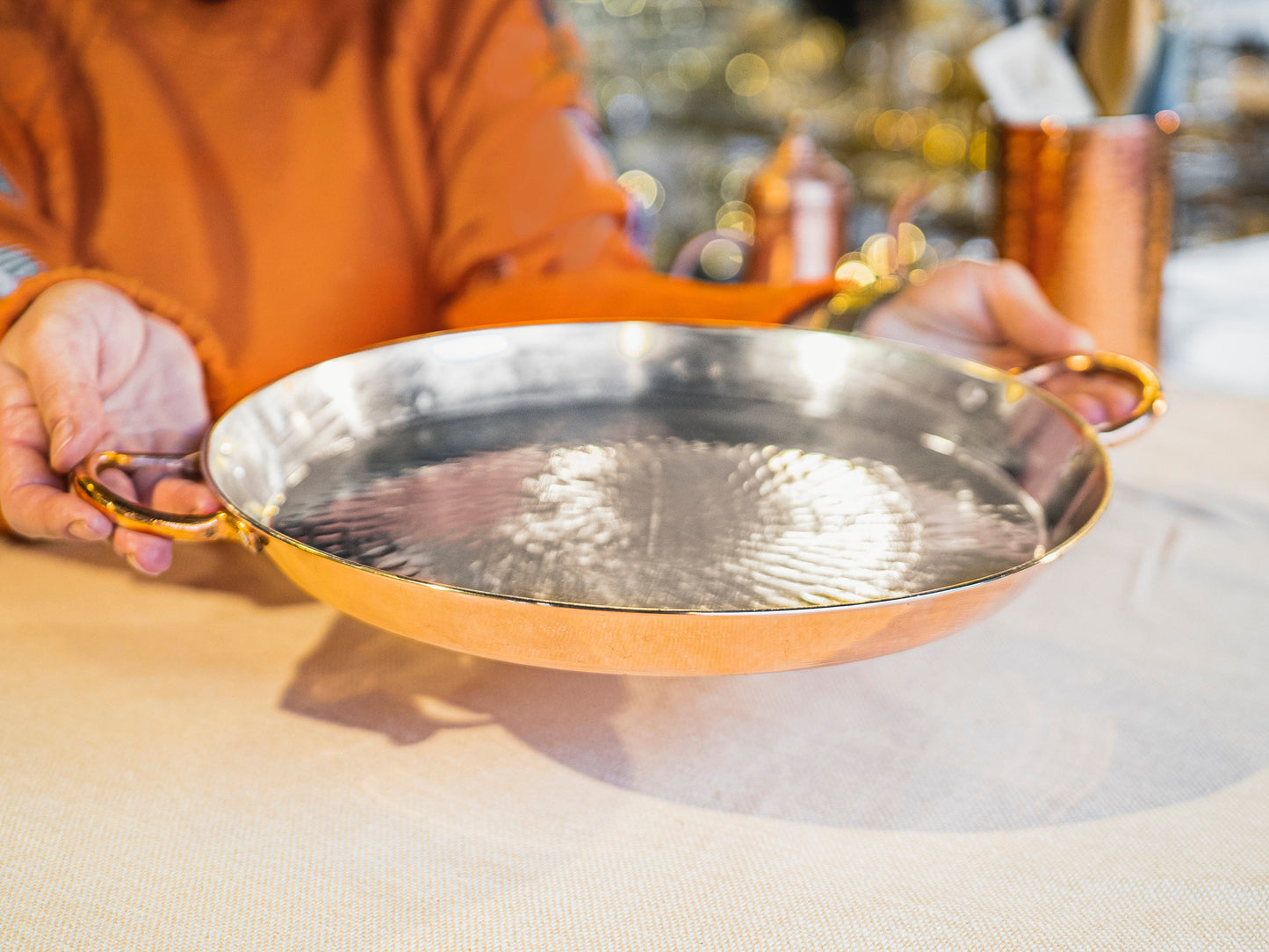 Handmade Copper Round Oven Pan, Handcrafted Copper Pan with Double Handles, Even Heating and Easy Cooking