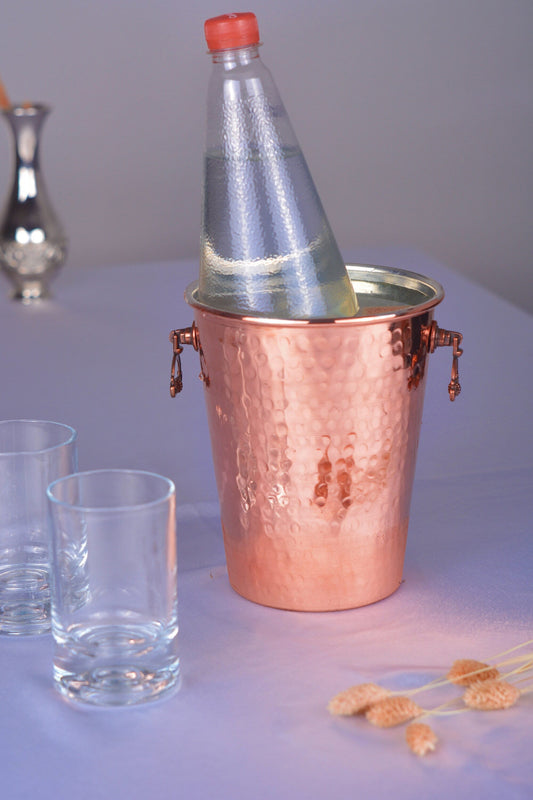 Handmade Copper Ice Bucket Beverage Tub, Engraved Solid Copper Beer Bucket, Wine Bucket, Beverage Tub for Parties, Housewarming Gift,