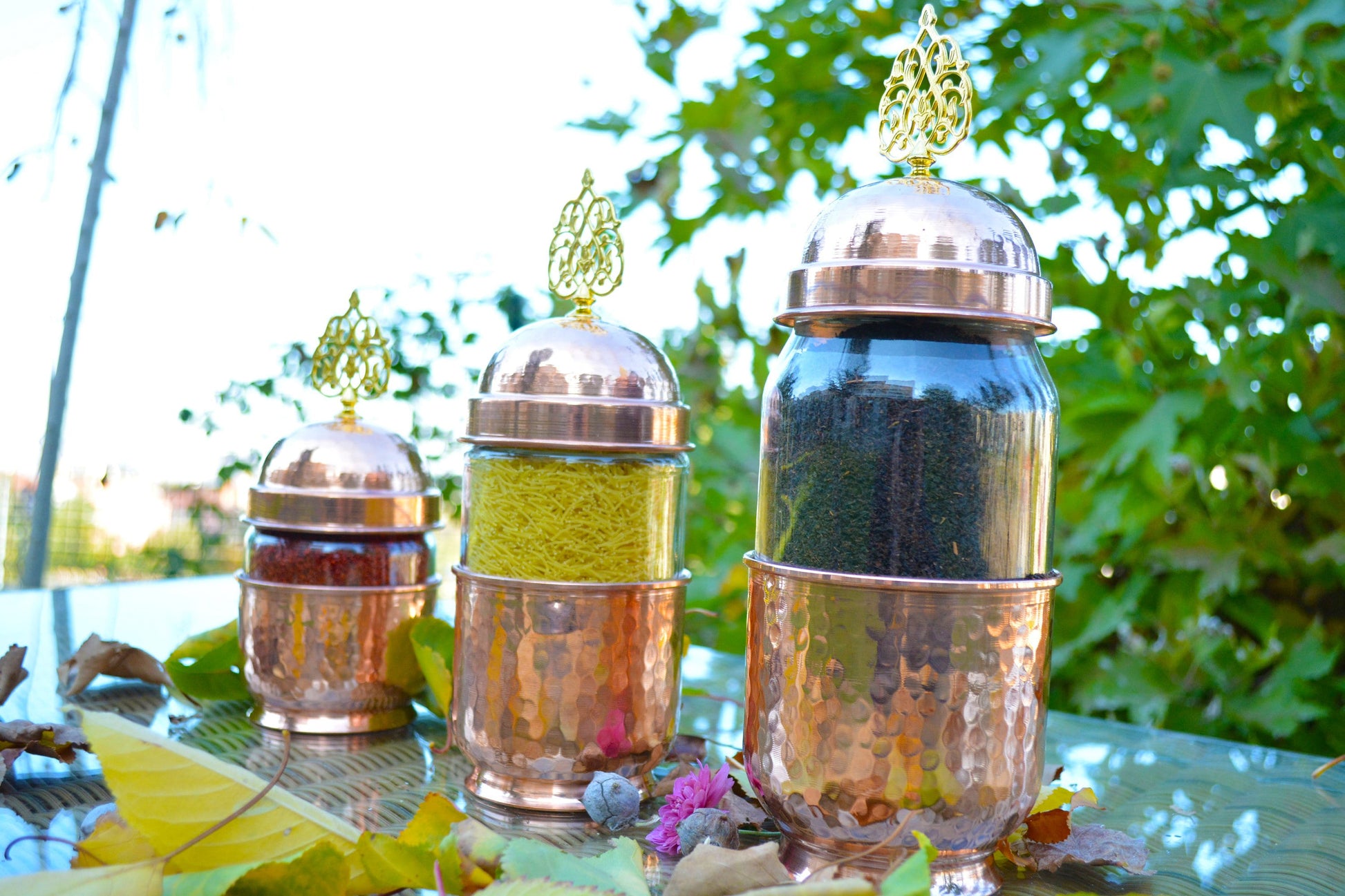 Handmade Copper Canister with Glass Set of 3, 2 Color Options