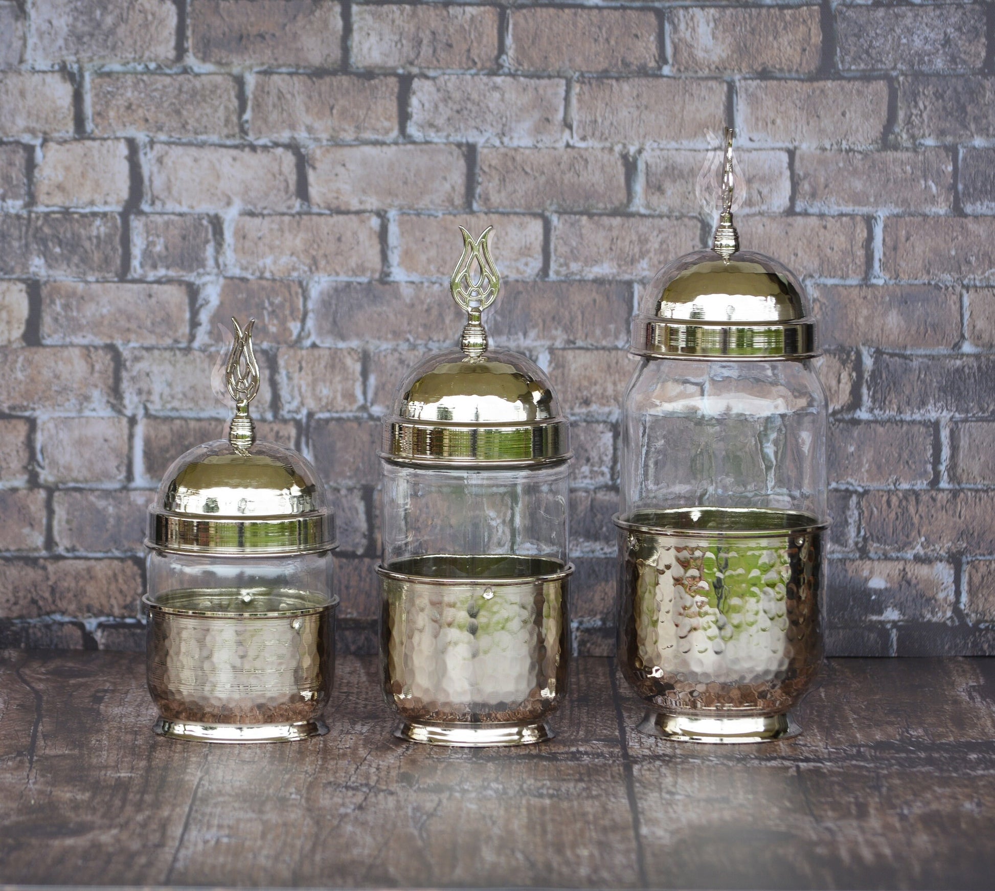 Handmade Copper Canister with Glass Set of 3, 2 Color Options