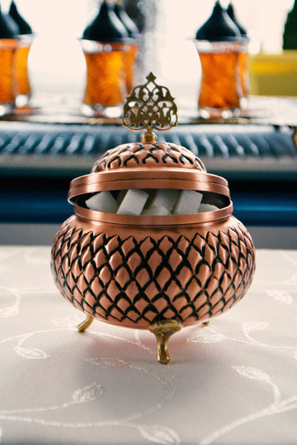 Handmade Copper Sugar Bowl with Lid, 2 Color Options