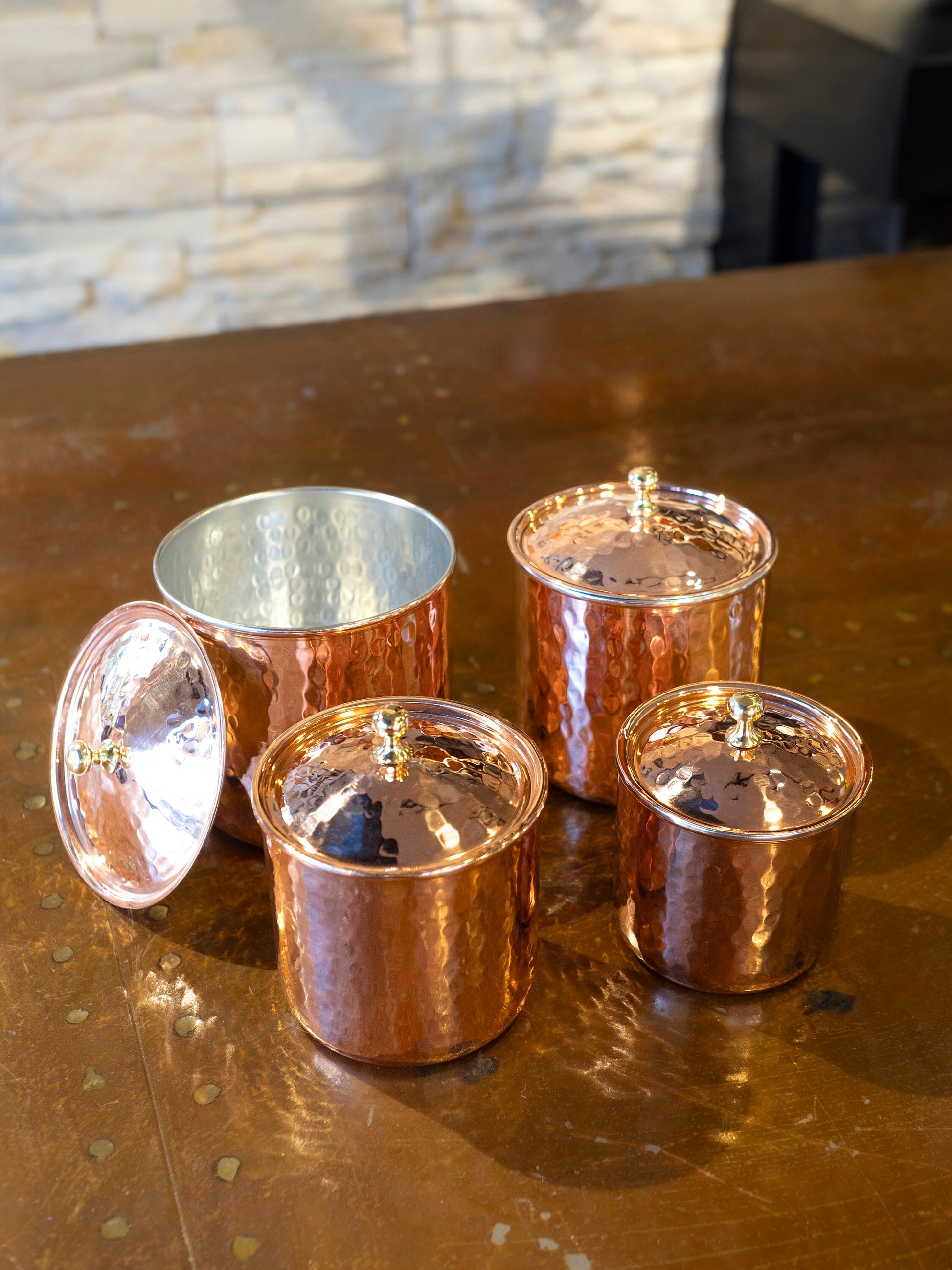 Handmade Copper Canister Set of 4, Handmade Copper Jar Canister, Copper Storage Box, Kitchen Decoration