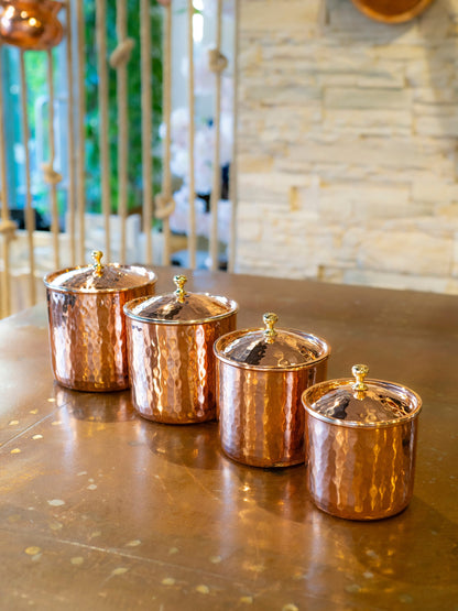 Handmade Copper Canister Set of 4, Handmade Copper Jar Canister, Copper Storage Box, Kitchen Decoration