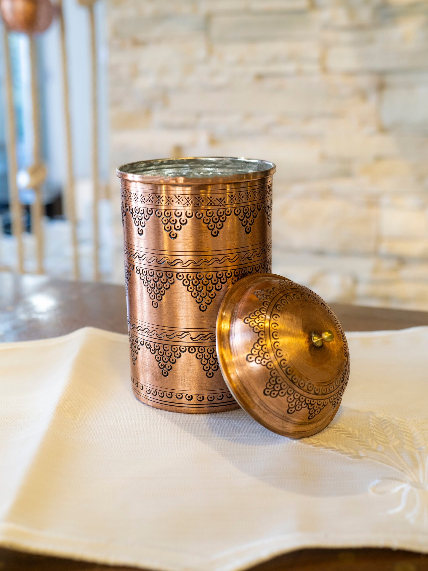 Handmade Engraved Copper Canister