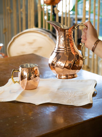 Handmade Copper 2 Liters Pitcher, Handmade Copper Jug, Pure Copper Jug for Drinking Water, Copper Kitchen Decor