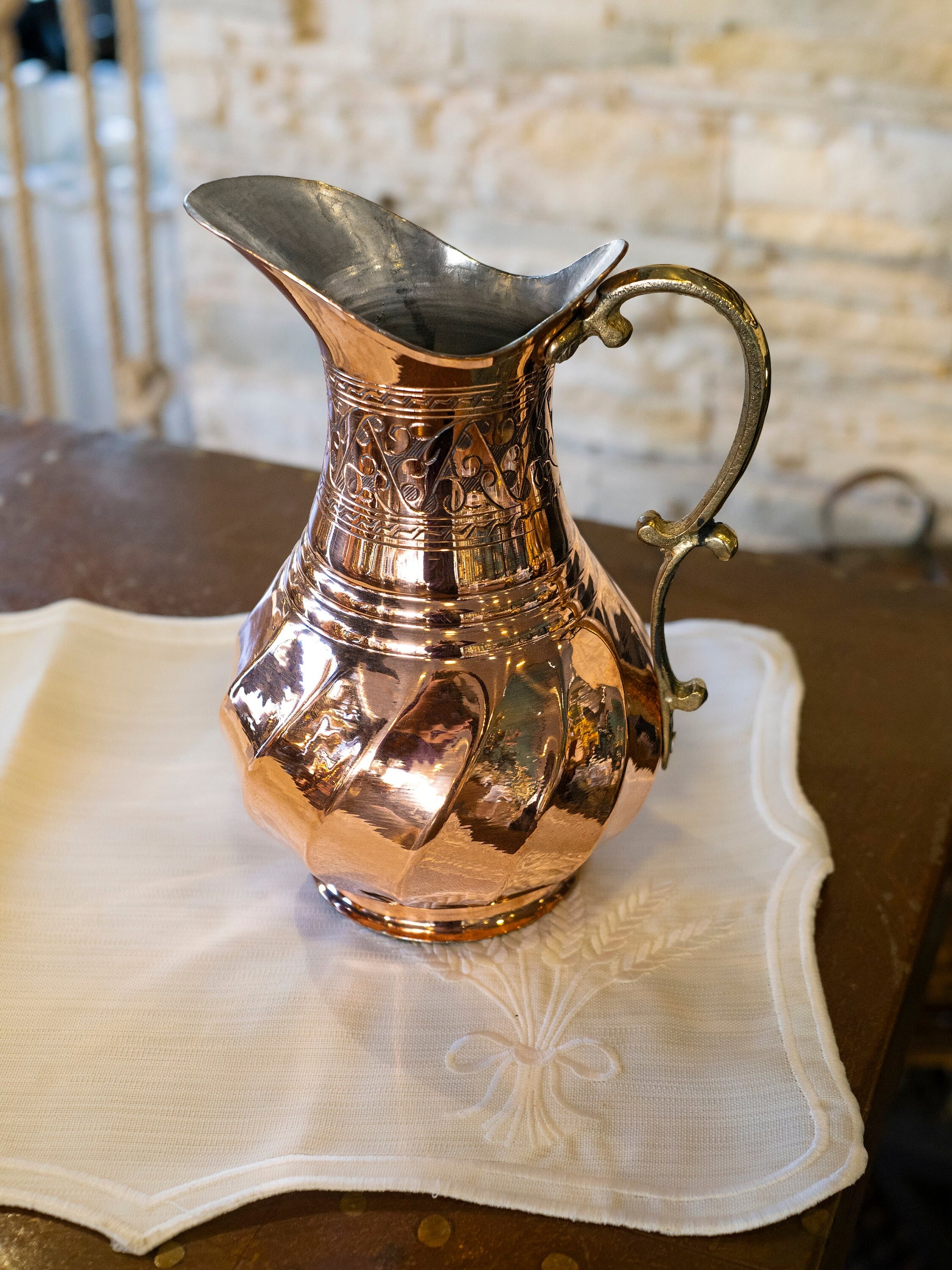 Handmade Copper 2 Liters Pitcher, Handmade Copper Jug, Pure Copper Jug for Drinking Water, Copper Kitchen Decor