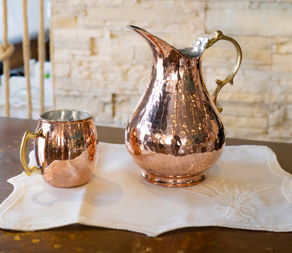 Handmade Copper 2 Liters Pitcher, Vintage Copper Pitcher, Unique Copper Pot, Copper Kitchen Decor