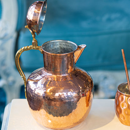 Copper Pitcher, Pure Hammered Copper Pitcher, Handmade Copper Pot, 3 Liters Pitcher, Vintage Copper Pitcher