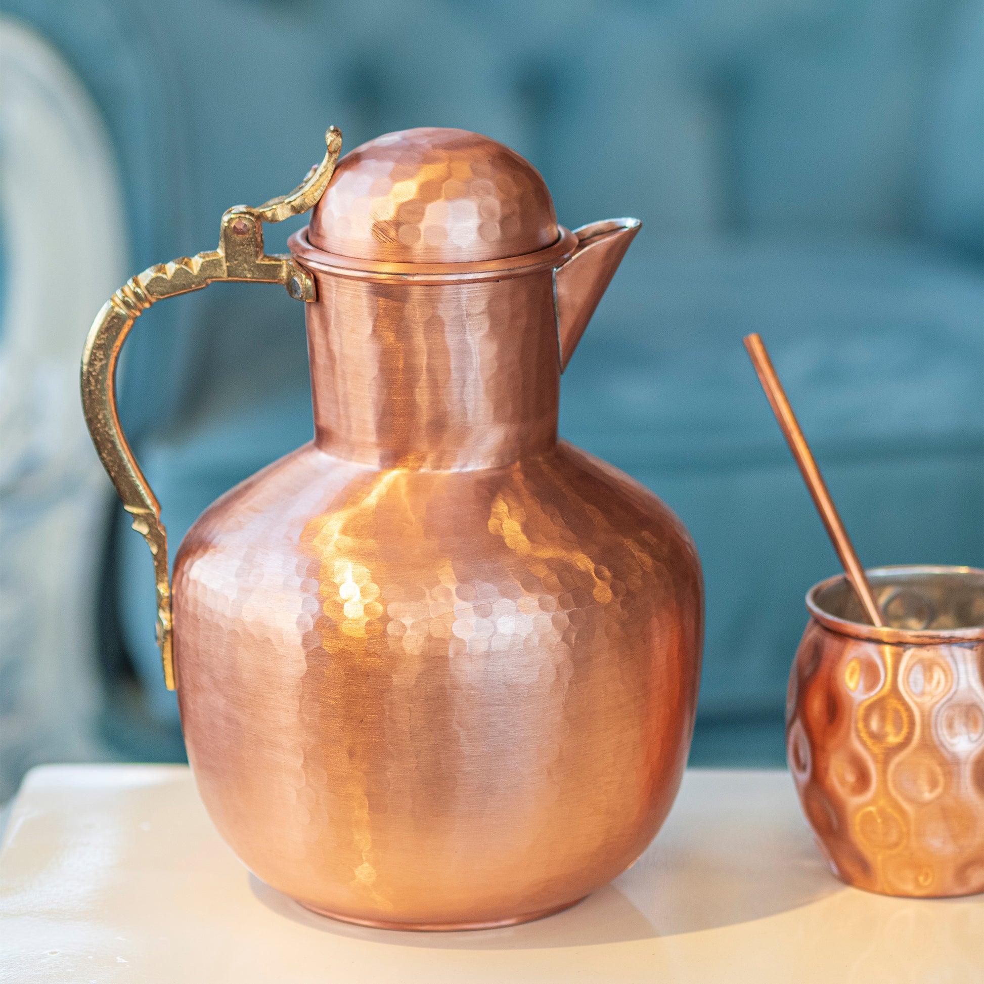 Copper Pitcher, Pure Hammered Copper Pitcher, Handmade Copper Pot, 3 Liters Pitcher, Vintage Copper Pitcher