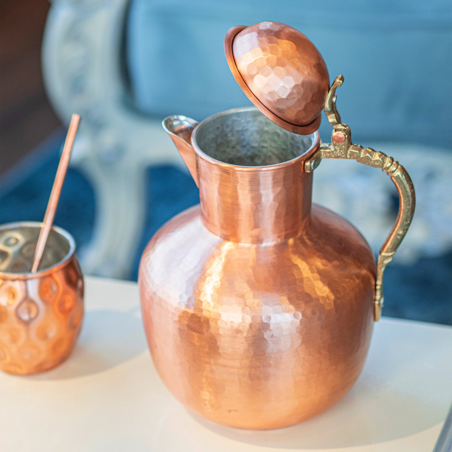 Copper Pitcher, Pure Hammered Copper Pitcher, Handmade Copper Pot, 3 Liters Pitcher, Vintage Copper Pitcher