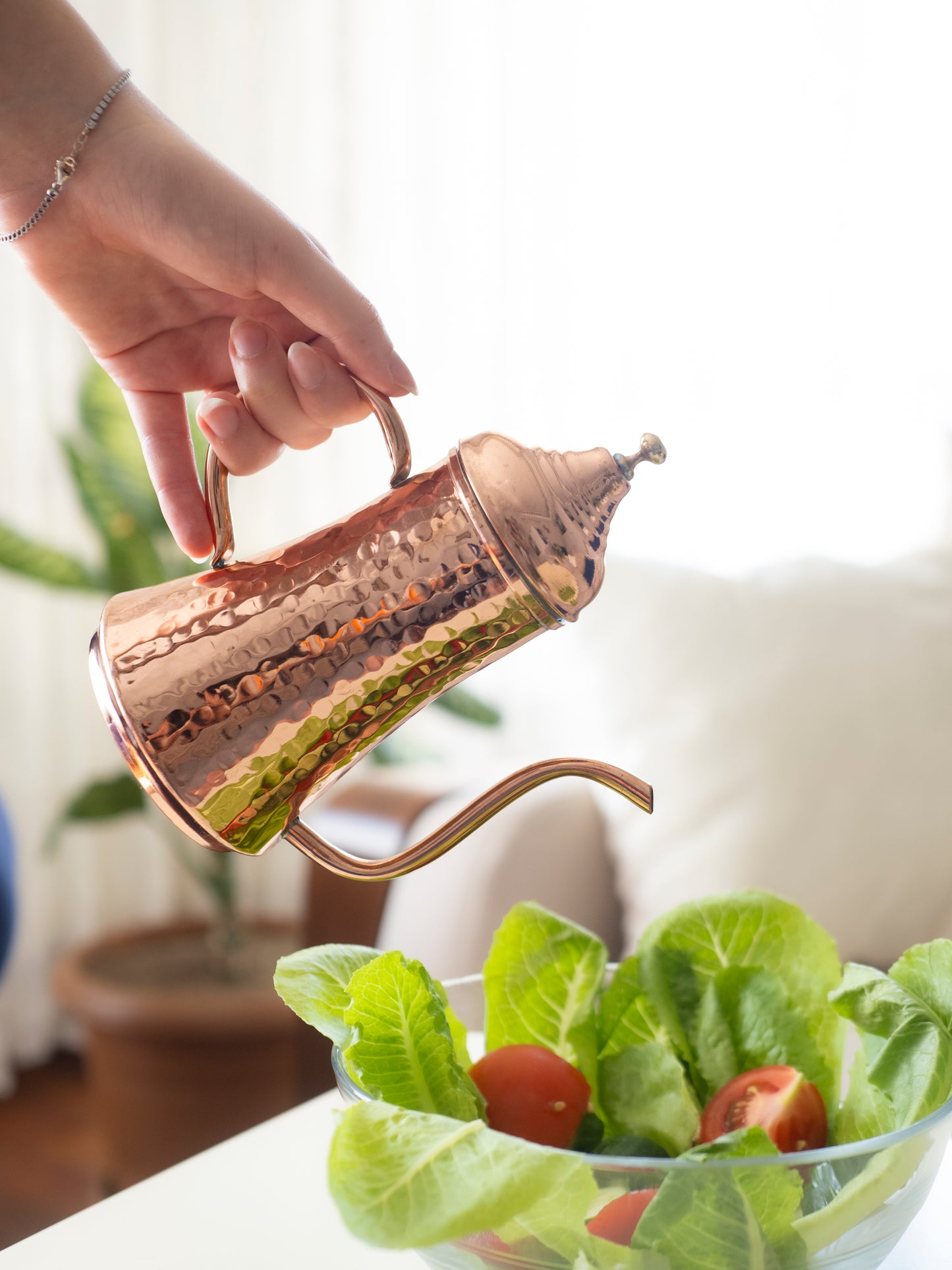 Handmade Hammered Copper Oil Dispenser, Bright Copper, 3 Size Options