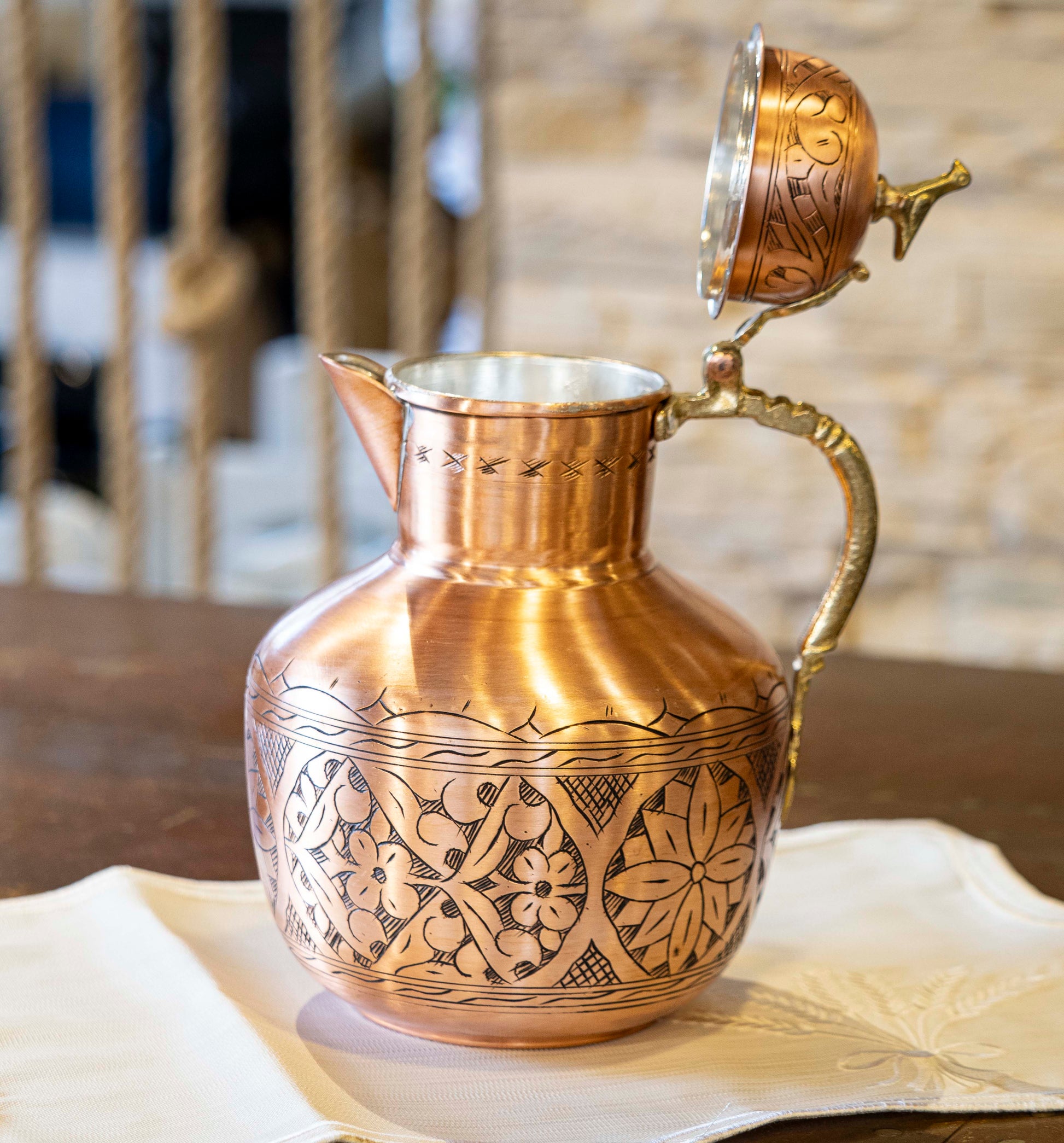 Copper Pitcher, Pure Hammered Copper Pitcher, Handmade Copper Pot, 3 Liters Pitcher, Vintage Copper Pitcher