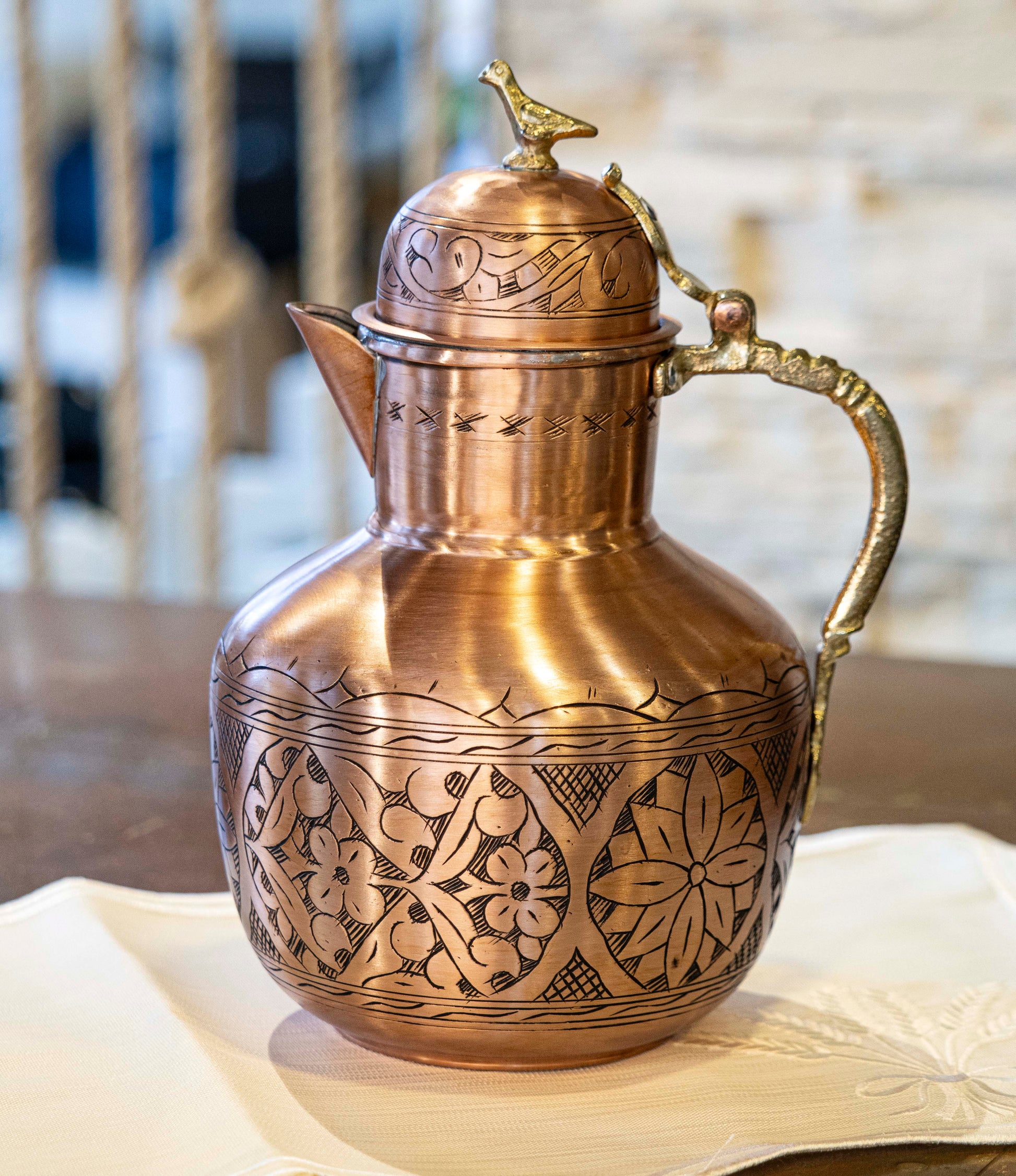 Copper Pitcher, Pure Hammered Copper Pitcher, Handmade Copper Pot, 3 Liters Pitcher, Vintage Copper Pitcher