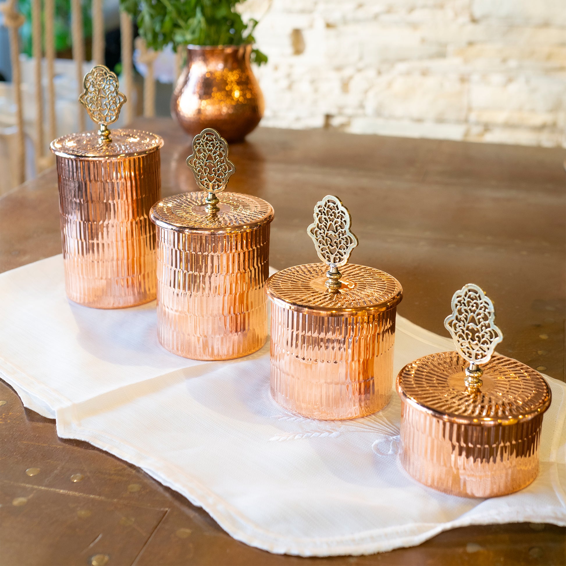 Handmade Copper Canister Set of 4, Handmade Copper Jar Canister, Vintage Canister, Copper Storage Box, Kitchen Decoration